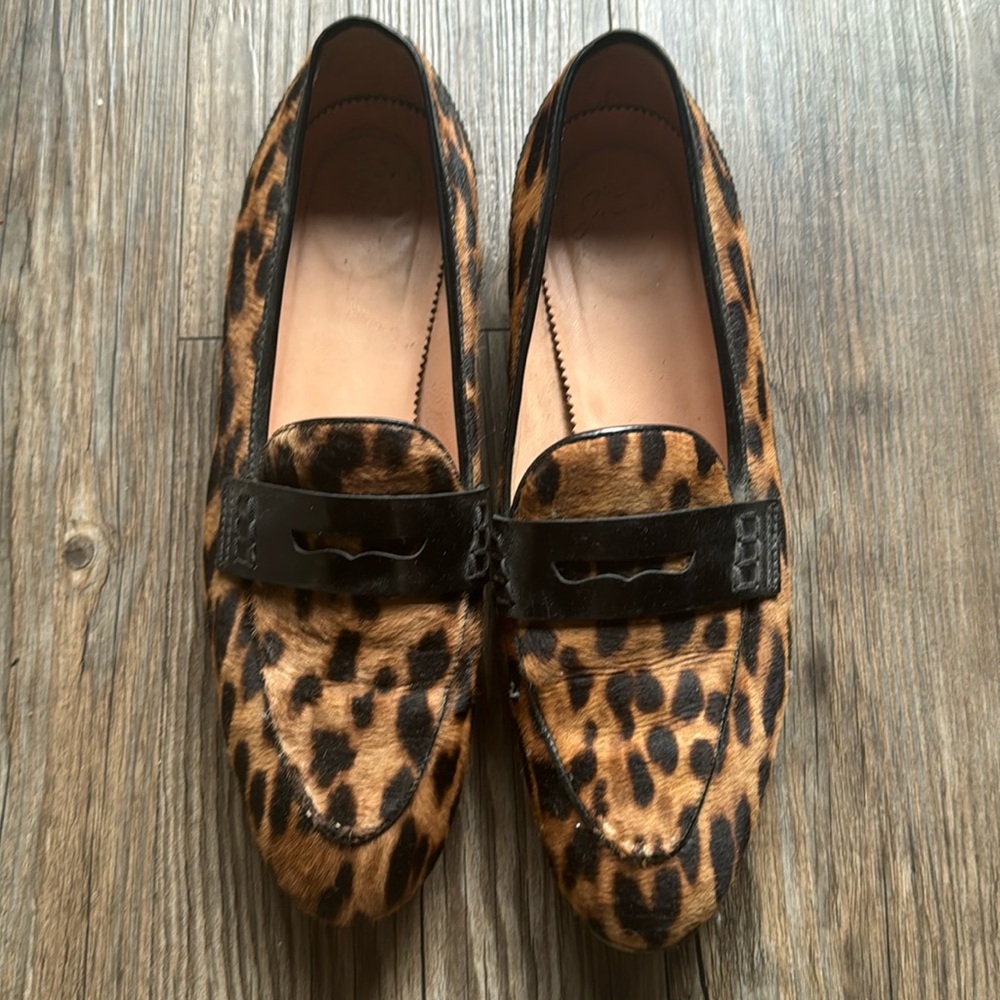 J Crew Loafers, size 8, animal print, brown, tan